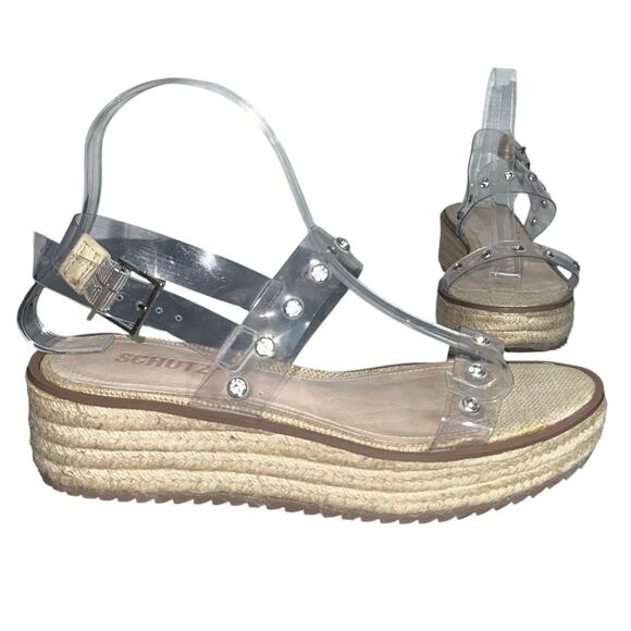 SCHUTZ Cristiane Clear Studded Espadrille Wedge Sandals Women’s Size 7B - Picture 1 of 11